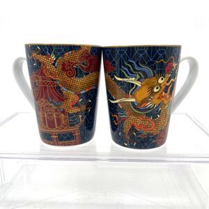 2 Williams Sonoma Lunar New Year Chinese Dragon Mugs Cups Blue Ceramic 12 oz